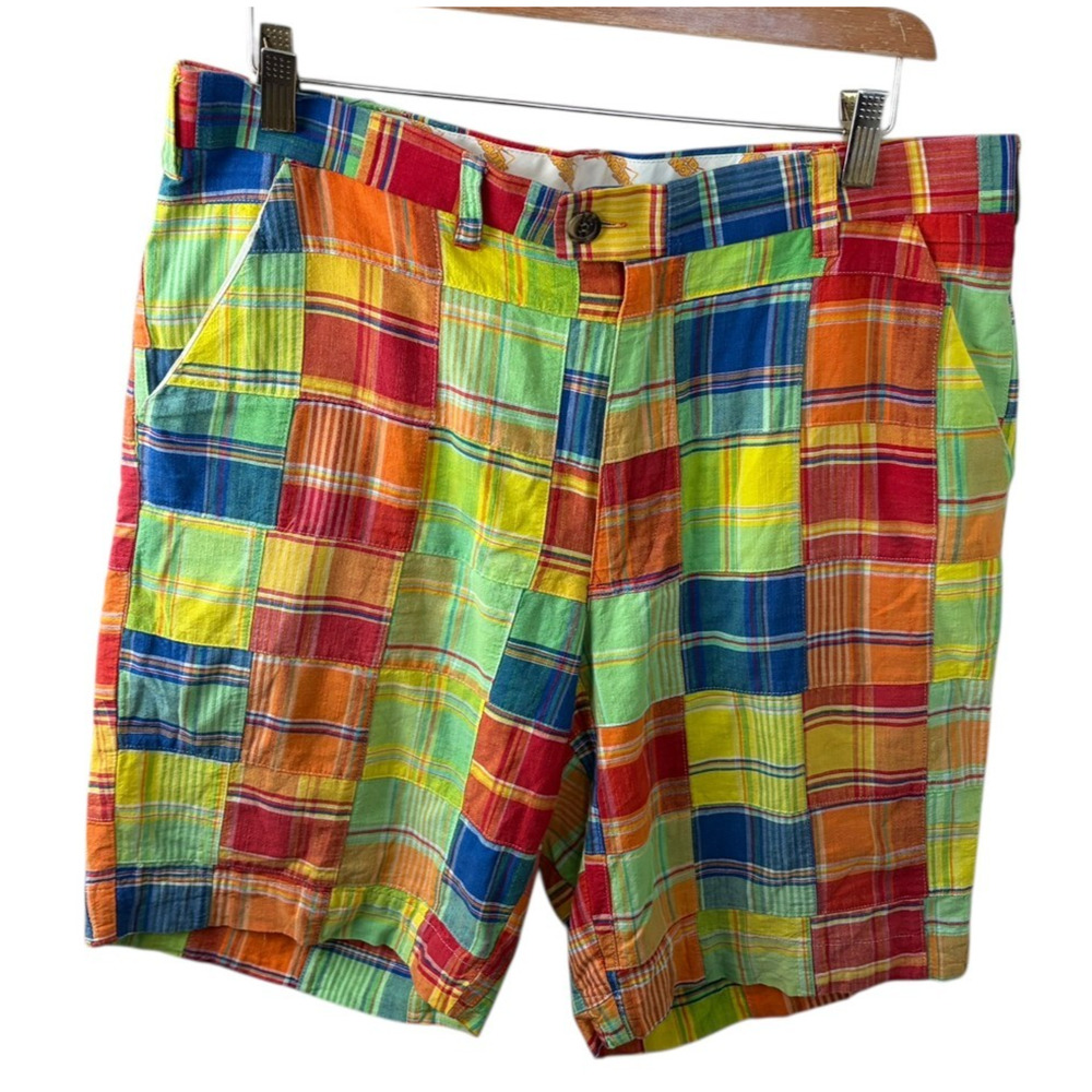 Loudmouth 34 Golf Shorts Rainbow Patchwork Madras Plaid
